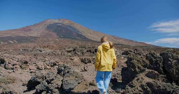 女人，徒步旅行，泰德，火山