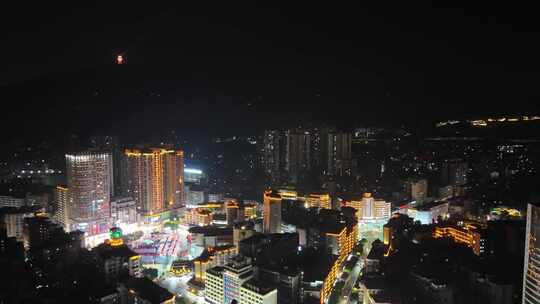 四川达州中心广场达州市购物广场夜景航拍