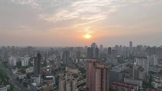 浦西徐家汇傍晚航拍风光