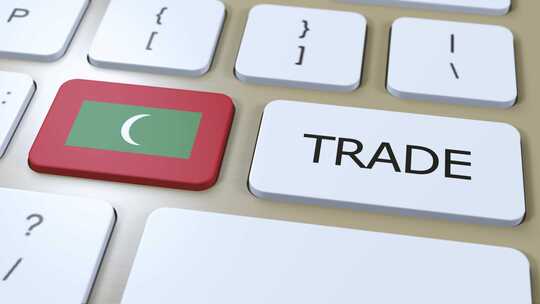 按钮3D动画上的马尔代夫国旗和贸易文本视频素材模板下载