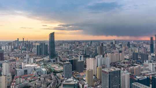 辽宁沈阳城市风景黄昏日落与地标建筑