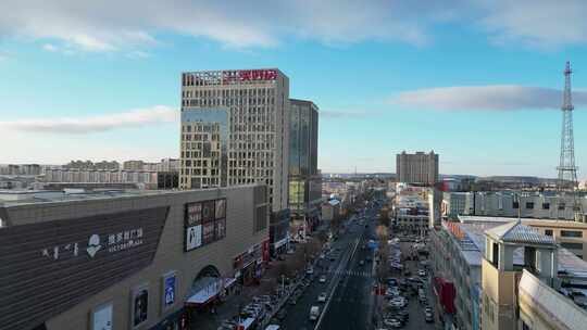 城市街道高楼与广场俯瞰