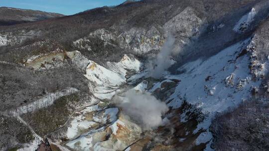 日本北海道登别温泉地狱谷自然风光