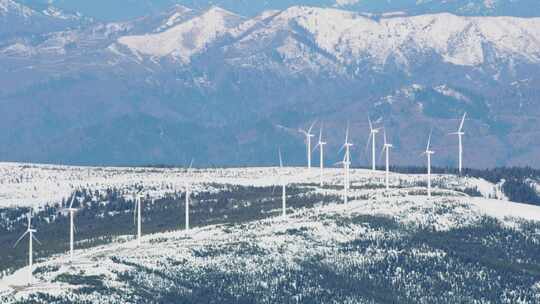 风力涡轮机，雪，山，风电场
