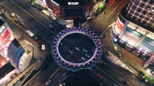 昆明小花园人行天桥夜景航拍