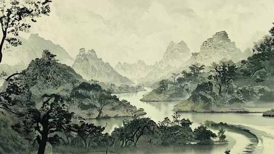 中式山水风景画面