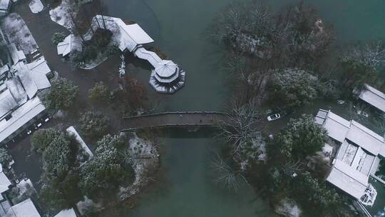 杭州西湖茅家埠景区航拍雪景