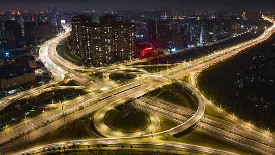 城市立交桥夜景车流车轨延时