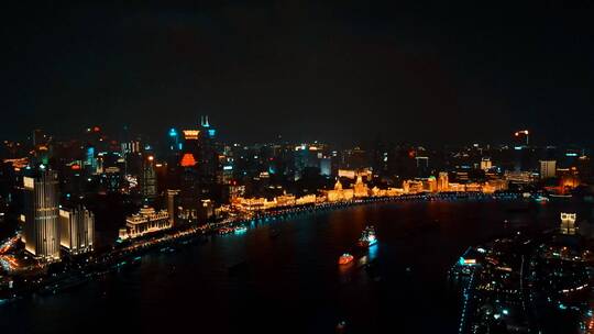 上海外滩夜景航拍风光
