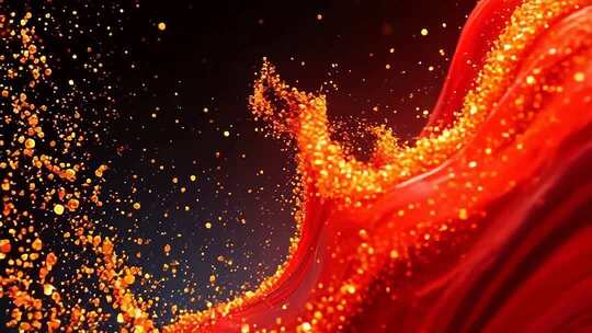 红色绸带金色粒子动态素材