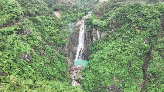 漳州长泰百丈崖瀑布航拍森林高山瀑布远景