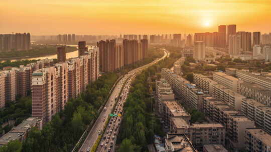 辽宁沈阳日落黄昏夜景城市风景车流延时摄影