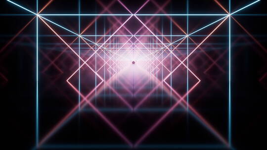 抽象霓虹光线隧道循环动画3D渲染