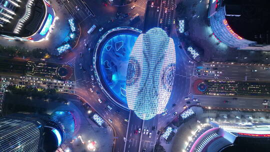 上海五角场商圈夜景航拍视频素材模板下载