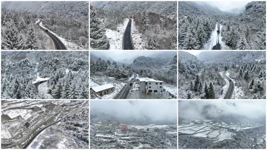 川西阿坝雪地行车航拍合集高清在线视频素材下载