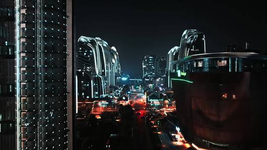 未来科幻城市赛博朋克黑金航拍城市夜景