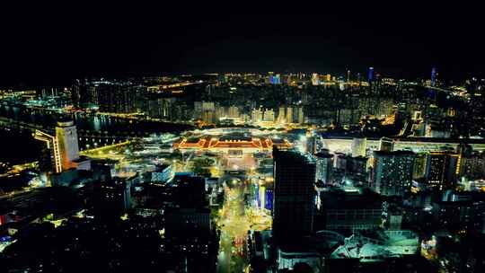 广东珠海拱北口岸夜景灯光航拍