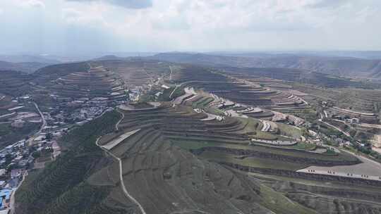 甘肃定西山川地地貌黄土高原航拍