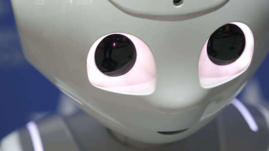 机器人面部电子未来派眼睛显示器特写视频素材模板下载