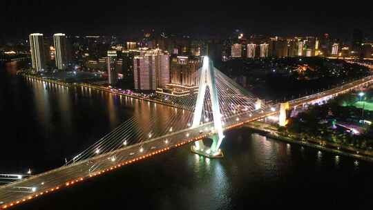 海口世纪大桥夜景多角度4K航拍