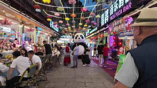 繁华热闹夜市、夜生活 阳朔西街步行街