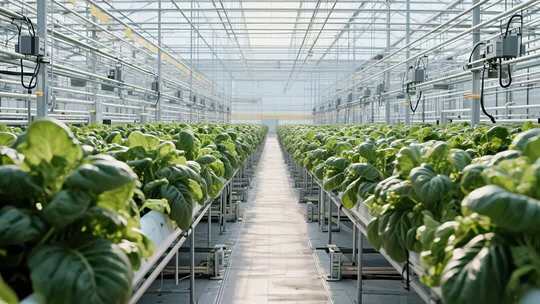 温室大棚内蔬菜种植场景