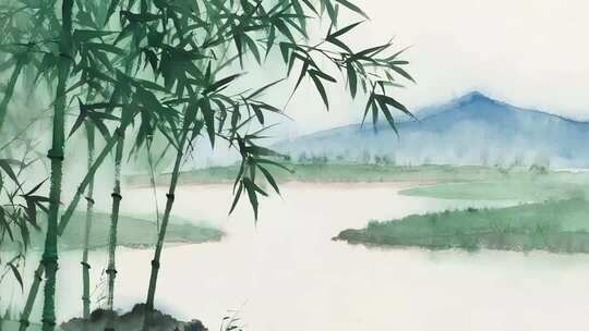 水墨风竹林山水风景素材