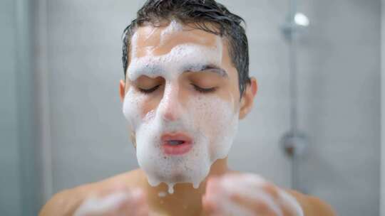 男性浴室洗脸洁面素材