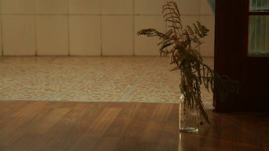 阳台上的干花瓶