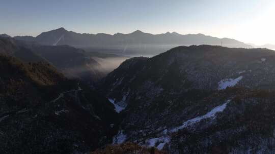 航拍四川西岭雪山映雪广场