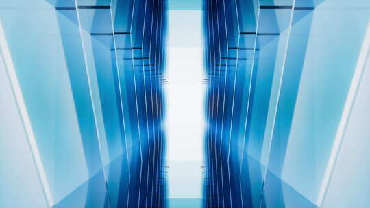 蓝色玻璃背景的霓虹隧道视频