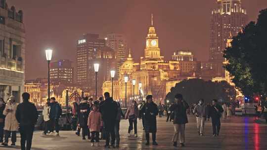 上海外滩街道夜景视频素材模板下载