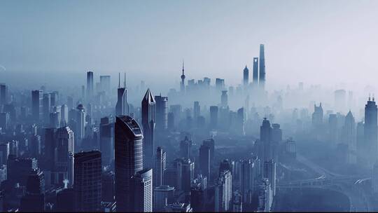 上海雾天航拍空镜