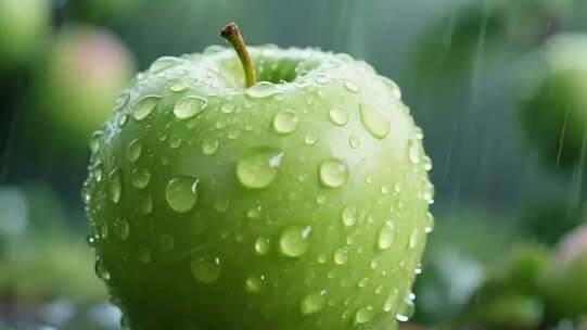 带水珠的青苹果特写