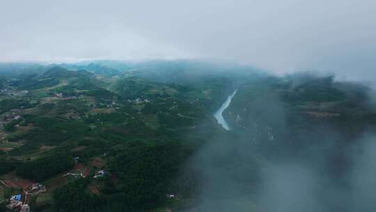 航拍山川河流桥梁风光