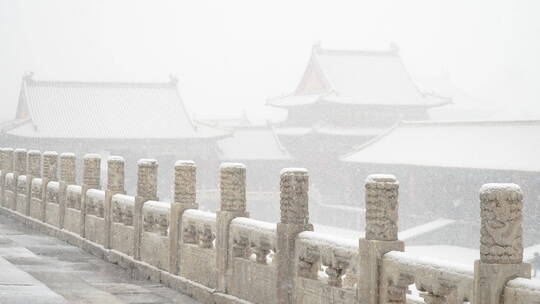 大雪中的故宫博物院内慢镜头景色