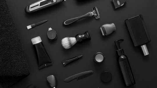 各种剃须工具和美容配件视频素材模板下载