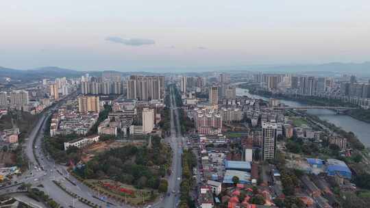航拍广西百色日落晚霞夕阳