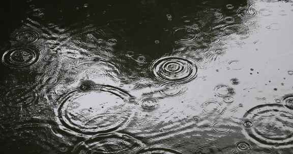 雨水雨滴落在水面溅起水花波纹