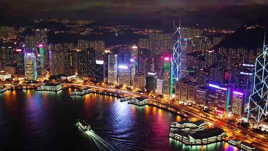 香港维多利亚港夜景航拍