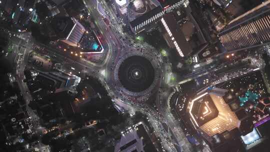 印尼雅加达城市Bundaran环形路口夜景俯瞰