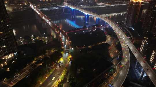 航拍重庆嘉陵江大桥繁华夜景