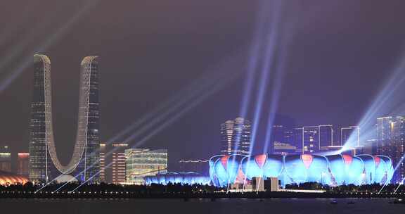 8k杭州亚运会主场馆奥体中心城市夜景灯光秀