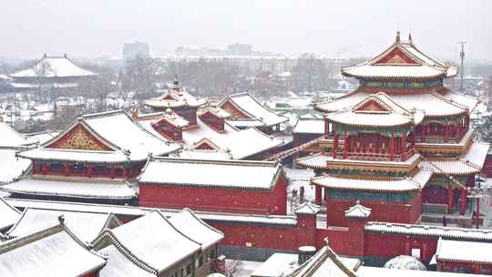 下雪中的北京雍和宫视频素材模板下载