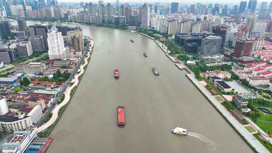 上海市黄浦区黄浦江南浦大桥桥梁车流交通航视频素材模板下载