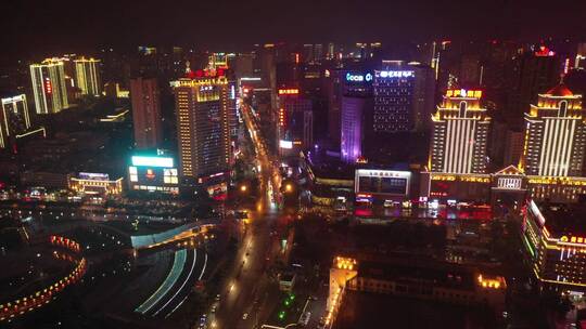 青海西宁 王府井 夜景 城市航拍视频素材模板下载