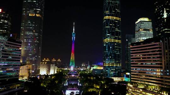 4k航拍广州建筑夜景CBD