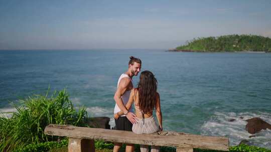 吻，女人，男人，海滩