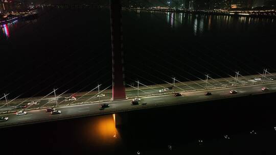 杭州钱塘江桥梁夜景航拍视频素材模板下载