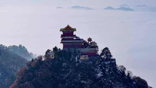 西安南五台景区冬雪雪景